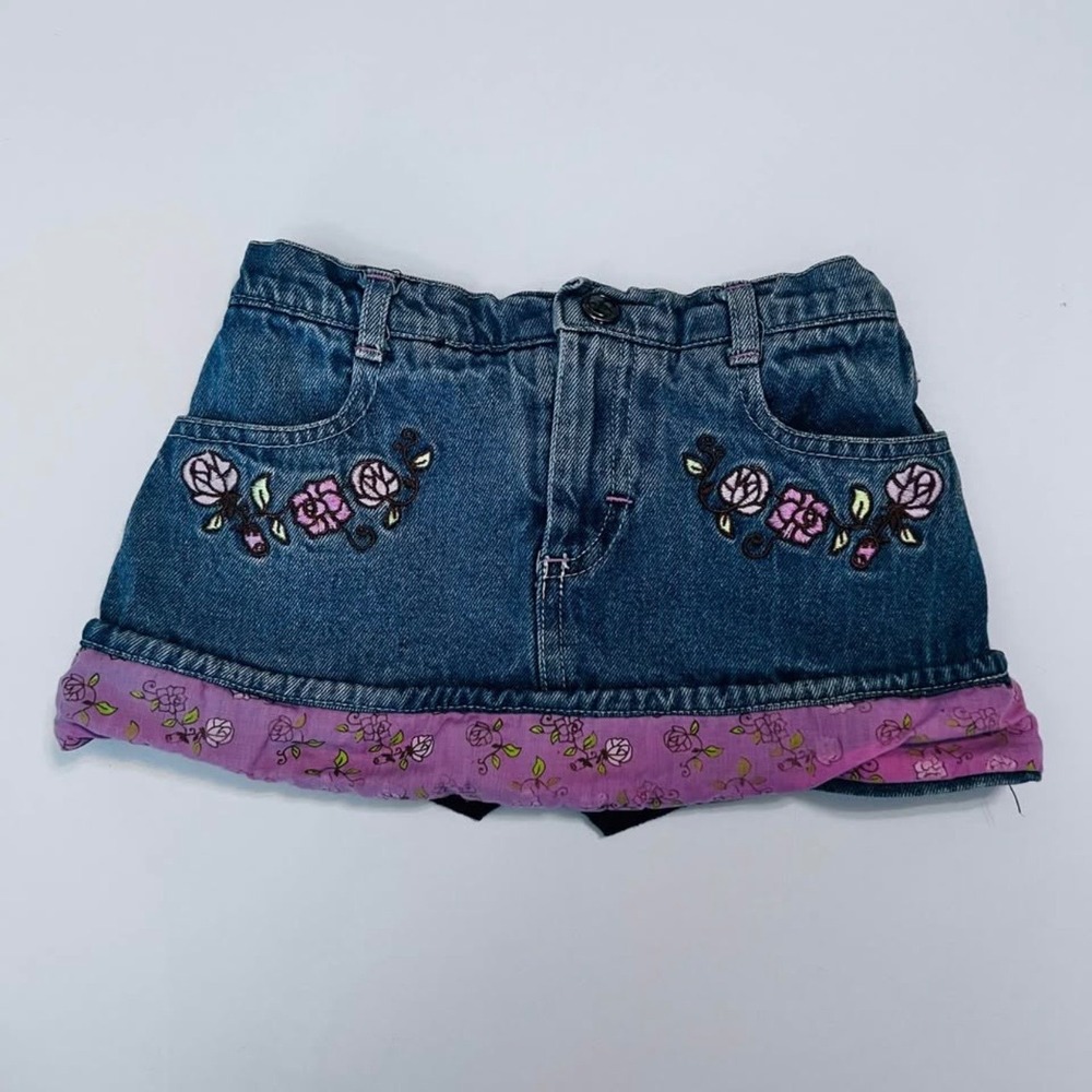 Disney Princess Girls Denim Skort Size 5 Embroidered Floral - Picture 1 of 7